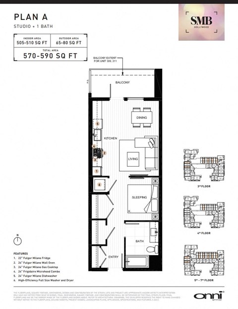 Floor plan for studio, 1 bath, 505 sqft